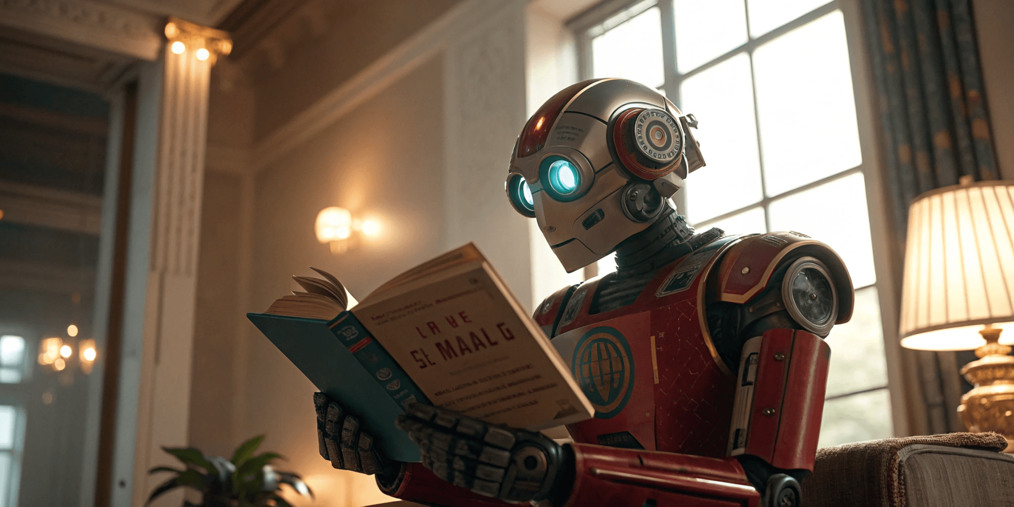 robot reading a book
